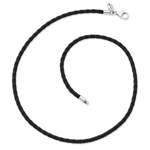 Black Braided Leather Cord & Sterling Silver Clasp Necklace, 17 Inch